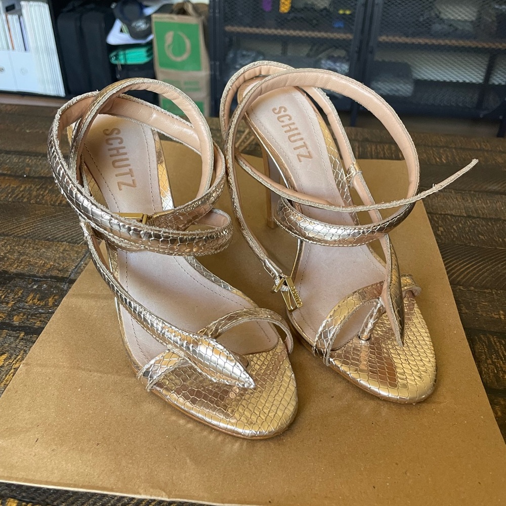 Schutz Golden Snake Courtney High Heel